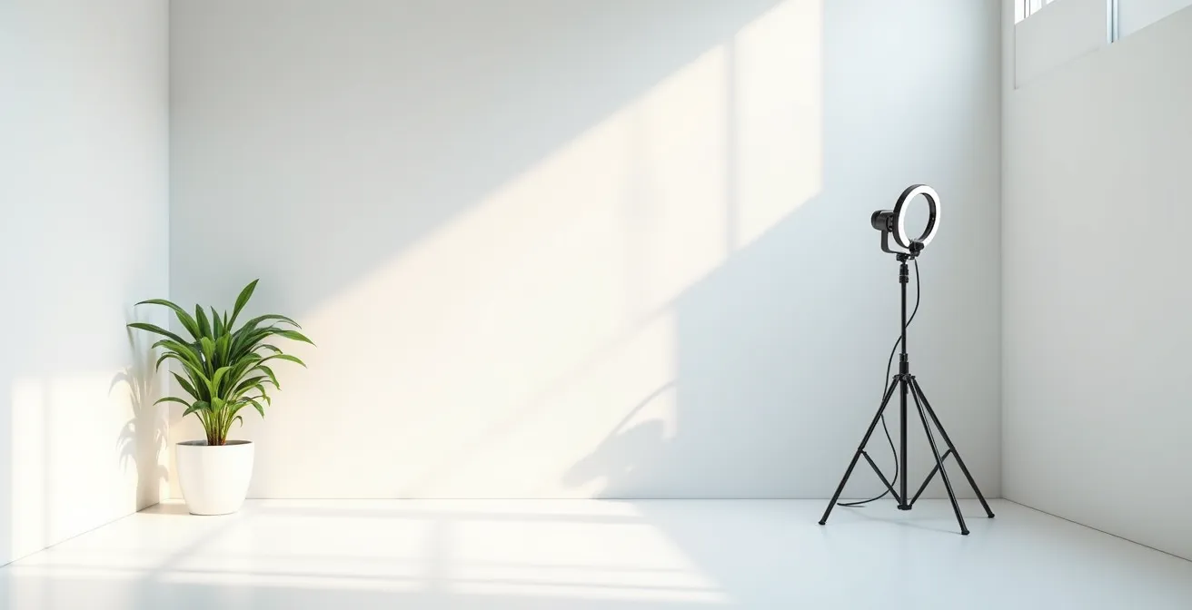 Espace de tournage vidéo minimaliste en entreprise