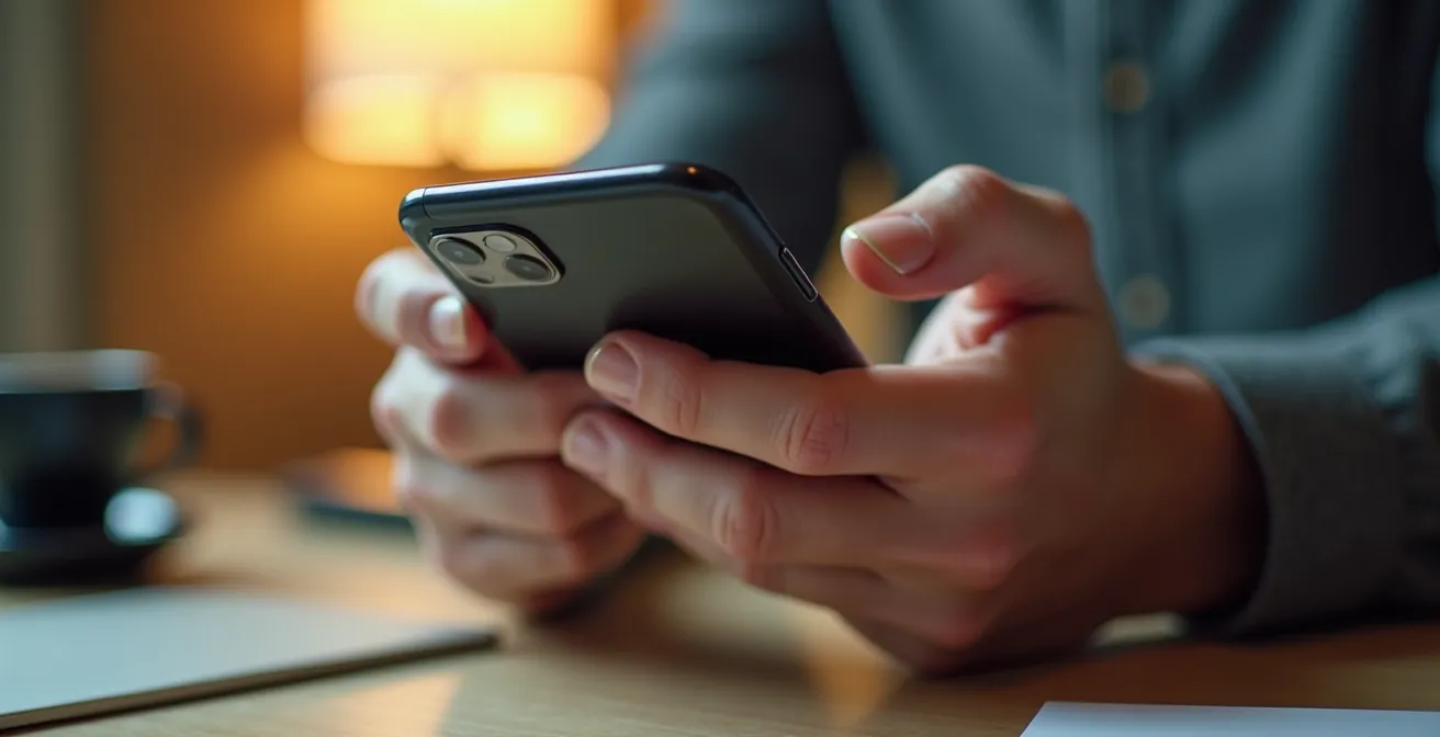 Mains tenant un smartphone en position de tournage vidéo